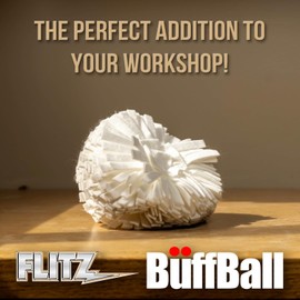 Flitz Buff Ball w/ 1.76oz Metal Polish Paste - 7in Drill Buffer Polisher Attachment for Any 3/8in Drill - Self-Cooling, Washable Polishing Ball to Buff, Shine, & Protect All Metals, Plastics (1 Pack)