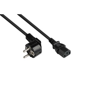 Good Connections Power Cable - 2.5 m - Earthing Contact Plug Type E+F (CEE 7/7, Angled) to C13 IEC Socket (Straight) - Copper Conductor CU - 1.00 mm² - Cold Appliance Cable - Black