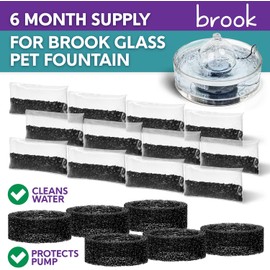 BROOK Glass Pet Fountain Filter Replacement Set – 6 Filter Rings & 12 Activated Carbon Pouches – Up to 6 Month Supply Replacement Filters Set for BROOK Cat Fountain