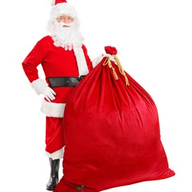 Eccliy 56 X 36 Pulgadas Sacos Navideños Gigantes de Papá Noel Bolsa Gigante de Regalo de Papá Noel de Terciopelo Rojo con Cordón Bolsa Extra Grande de Papá Noel Navideño para Recuerdos de Fiesta (1)