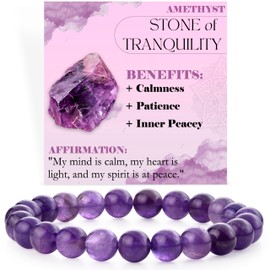 Bivei Crystal Bracelet for Women 8mm Beaded Semi Precious Natural Stone Stretch Elastic Jewelry Yoga Gifts(Amethyst - Tranquility)