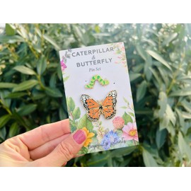 Butterfly & Caterpillar Enamel 2 Piece Pin Gift Set – Cute Nature-Themed Pins for Jackets, Bags, and Accessories – Colorful Collector Pins & Botanical Gift Ideas