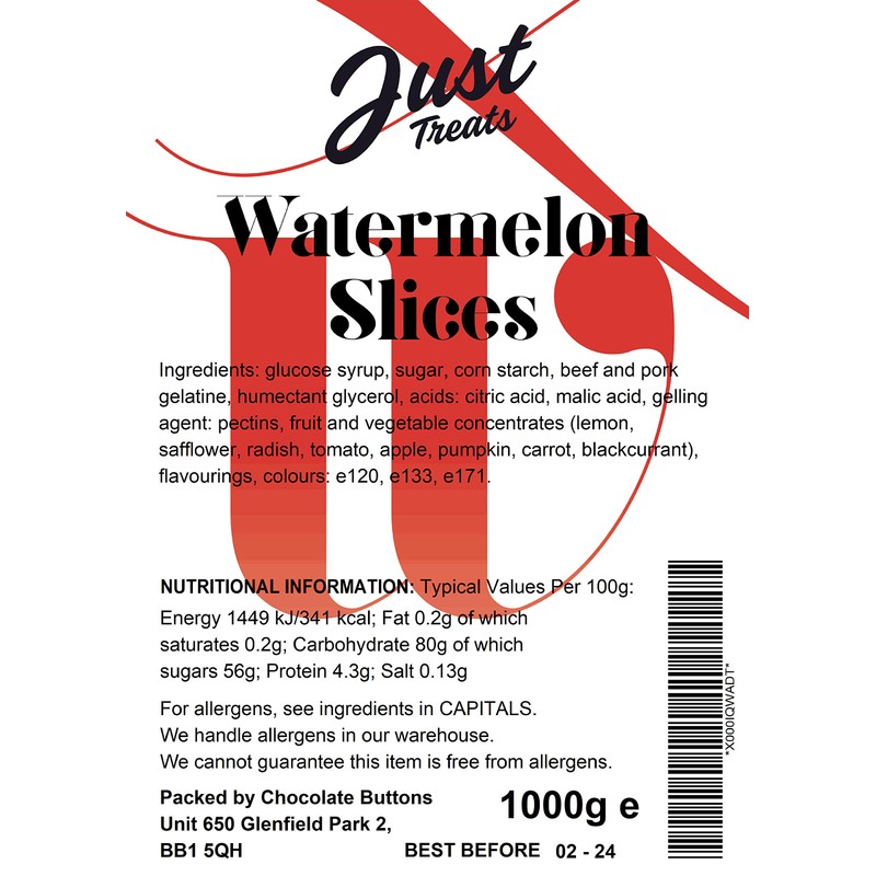 Just Treats Watermelon Slices (wedges) (1 Kilo Party Bag)