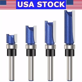 Vesery 4Pcs 1/4'' Shank Flush Trim Router Bit Bottom Bearing Woodworking Milling Cutter