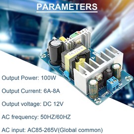 DAOKAI 12V Switching Power Supply Board AC-DC 6A to 8A 100W High Power Supply Module Overcurrent/Overvoltage/Short Circuit Protection, for Industrial Power