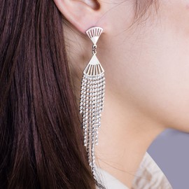 Rhinestone Earrings Dangling for Women, Sparkly Chandelier Earrings Prom Earrings, Sterling Silver Hypoallergenic Earrings, Big CZ Long Tassel Formal Fashion Statement Earrings for Party