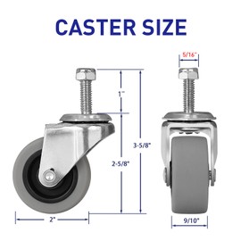 NINOSO 2" Caster Wheels, Threaded Stem Casters Set of 4 Heavy Duty, 5/16''-18 x 1" (Screw Diameter 5/16", Stem Length 1"), Rubber Swivel Casters for Cart Furniture (4 Swivel)