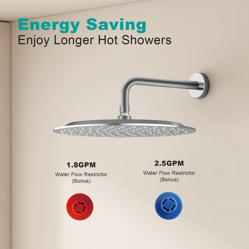 AULEEND 12 Inch Round Rain Shower head, High Flow Stainless