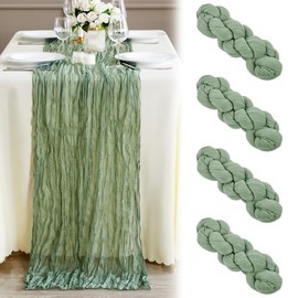 CLIUNT Pack of 4 Cheesecloth Table Runners Sage Green, 90 x 300 cm Green Cheese Cloth Table Runner, Bohemian Green Gauze, Cheesecloth Boho Table Runner, for Wedding Table Decoration, Party Decoration