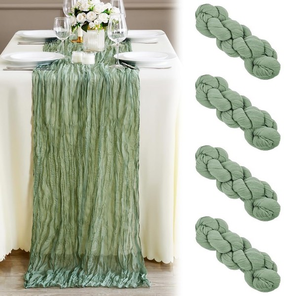 CLIUNT Pack of 4 Cheesecloth Table Runners Sage Green, 90