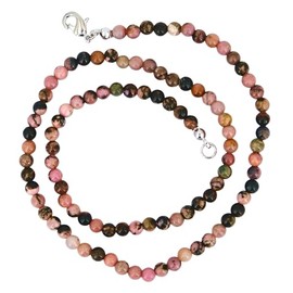 Taddart Minerals - Pink Black Necklace Made from Natural Gemstone Rhodonite with 4 mm Balls and 45 cm Length - Handmade, Rhodonite, Rhodonite