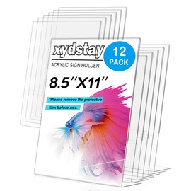 xydstay 12pack 8.5x11 Acrylic, L Shape Clear Plastic, Menu Holder, Unbreakable Table Sign Holder for Restaurant, Office, School, Store and Home Use