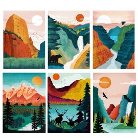 HOIYLDS 6 Packs Paint by Number for Adults Beginners, National Park Painting by Number Kits on Canvas Without Frame,Lanscape Craft Arts for Home Wall Decor