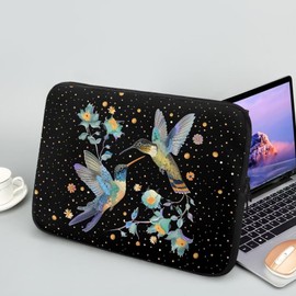 TSOVTHRID Colorful Hummingbird Flower Floral Dots Laptop Sleeve 17 Inch, Portable Tablet Carrying Case Bag for Office Work School