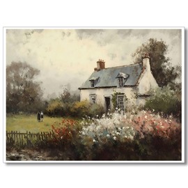 Huabsad Vintage Landscape Flower Portrait Oil Painting Canvas Wall Art Antique Cottage Outdoor Garden Spring Wall Decor Rustic Farmhouse Bedroom Aesthetic Painting Prints 16x22in Unframed