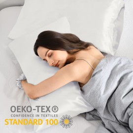 Vielit 2 Satin Pillowcases, 40 x 60 cm, White, Soft as Silk Pillowcases, Better Care Than Silk Pillowcases, for Hair and Skin, with 2 Hair Scrunchies