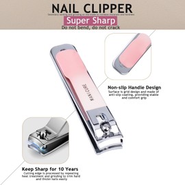 HANTEKAS Manicure Set Professional Nail Clipper Kit-Fingernail Toenail Clippers and Nano Glass Nail Buffer File,Women Men Grooming Nail Tools Kit with Leather Bag and Plastic Nail Tool Box(Pink)