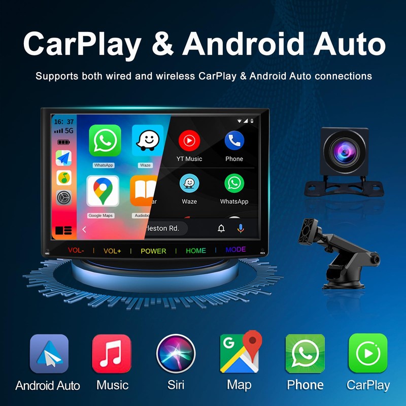 7-Inch Auto Brightness Portable Wireless Apple CarPlay & Android Auto