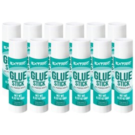Extric Glue Stick 0.32 Ounce - 12 Count, White, Non-Toxic, Acid-Free, Dries Clear, Ideal for Kids Crafting, School Projects, Home Use