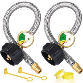 Aekops Manguera de propano RV de acero inoxidable de 20 pulgadas (2 unidades), tubo de hardware con calibre para regulador de dos etapas, 350 PSI, 1/4 pulgadas NPT y entrada QCC tipo 1
