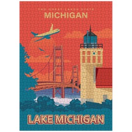 Jigsaw Puzzles 1000 Pieces for Adults -Michigan Lake and a Lighthouse Premium Wooden Perfect Interlocking Clear Printing