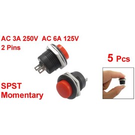 uxcell uxcell A12081400ux0336 5 x Momentary SPST NO Red Round Cap Push Button Switch, AC 6 Amp/125V, 3 Amp/250V