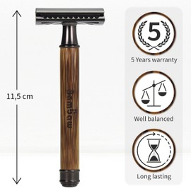 Double Edge Safety Razor Black | Bamboo Handle| Safety Razor Eco-Friendly | Fits All DE Razor Blades | Eco-Friendly and Reusable | Classic Safety Razor Metal | Bambaw