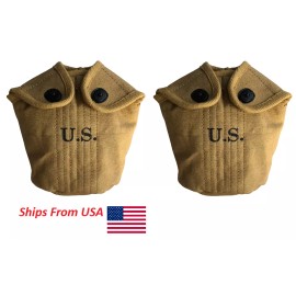 U.S WW2 M1910 Canteen Water Bottle Webbing Canvas Cover Khaki (Pack of 2)
