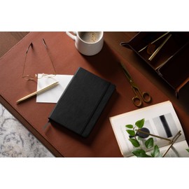 BEECHMORE BOOKS Graph Paper Notebook - Regular, Black | Premium Square Grid Math & Science Journal | 5.75" x 8.25" Hardcover Vegan Leather | Thick 120gsm Cream Graph Paper | Gift Box for Men & Women