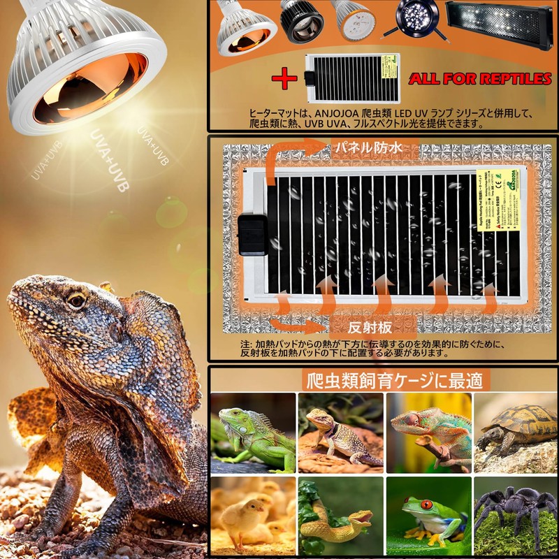 ANJOJOA Reptile Panel Heater Heater Mat, 2H/4H/12H Timer, 10 Temperature