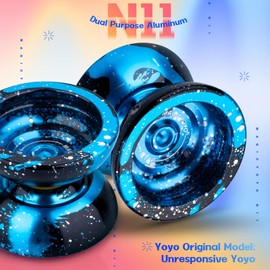 MAGICYOYO N11 Professional Unresponsive Yoyo for Adults, Dual Metal for Beginners, Pro With 12 Strings, Case Bag, Responsive Bearing Kit (Black Blue Silver)