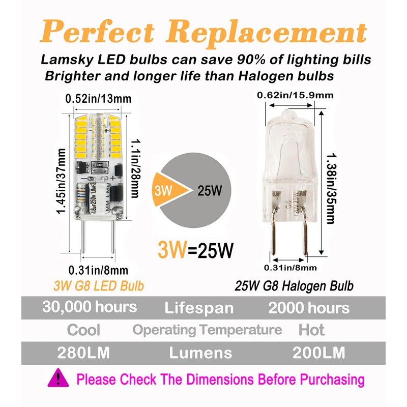 G8 Led Bulb Dimmable 3W,G8 Halogen Bulb 20W-25W Equivalent,AC 120V
