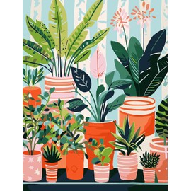 Fan House Paint by Numbers Adult Plants DIY Oil Painting Canvas Set with 4 Brushes and Acrylic Pigment for Home Decoration Birthday Christmas Gift - 40 x 50 cm (without Frame)