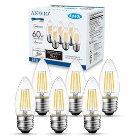 ANWIO Clear B11 Candle Light Bulb Indoor LED Filament Chandelier Candelabra Bulb Dimmable Warm White LED Bulbs 2700K 6W(60W Equivalent) E26 Medium Base Decorative Lightbulbs, 6 Pack
