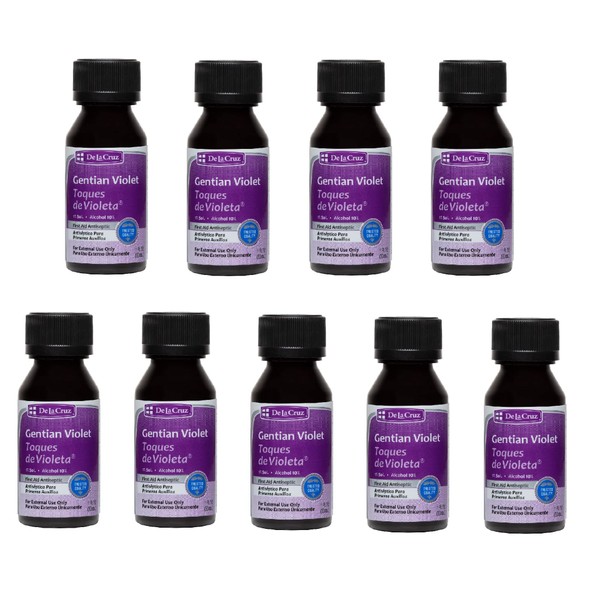 De la Cruz Gentian Violet - Violeta de Genciana - Tincture of Violet 1% First Aid Antiseptic, 1 FL OZ (9 Bottles)
