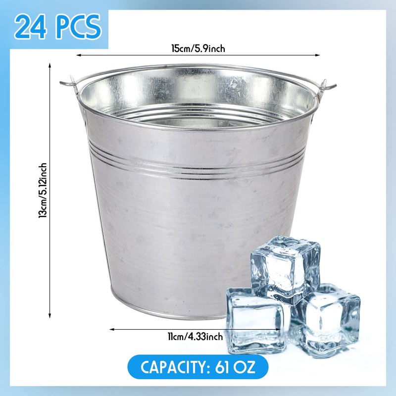 Didaey 24 Pack Galvanized Metal Buckets Bulk 6 Inch Small