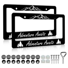 Adventure Awaits License Plate Frame - 2 PCS Mountain Tree Aluminum Metal License Plate Frames Holder Covers, Rust-Proof Waterproof Car Decorative Tag Frames for Standard Us 12x6 Inch