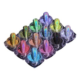 UUYYEO 12 Colors Nail Art Glitter Holographic Nail Powder Acrylic Nail Pigment Powder Colors Nail Glitter Powder Dust Gel Nail Polish Powder for Women
