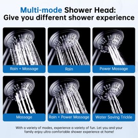 G-Promise High Pressure Shower Head 6 Spray Setting with Adjustable Solid Brass Shower Arm Mount and Extra Long Flexible Stainless Steel Hose (Oil Rubbed Bronze)