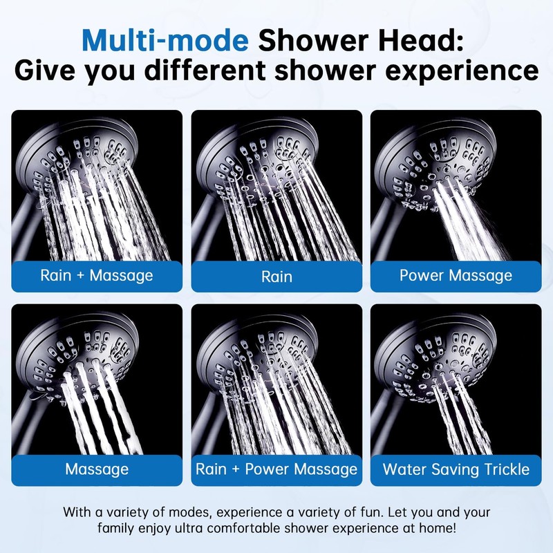 G-Promise High Pressure Shower Head 6 Spray Setting with Adjustable