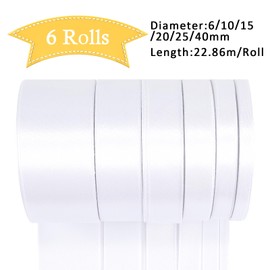 ihaspoko 6 Größen Breites Satinband Weiß – 6 Polyester Satinband, 22 m Geschenkband für Geschenkverpackung, Hochzeiten, Basteln | Schleifenband für Karten, Deko & Hochzeitsauto​
