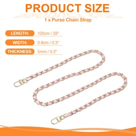 MECCANIXITY Purse Chain Strap, 39 Inch PU Leather Purse Handle Strap Replacement DIY Chain Strap with Zinc Alloy Buckle for Crossbody Bag Shoulder Bag, Pink