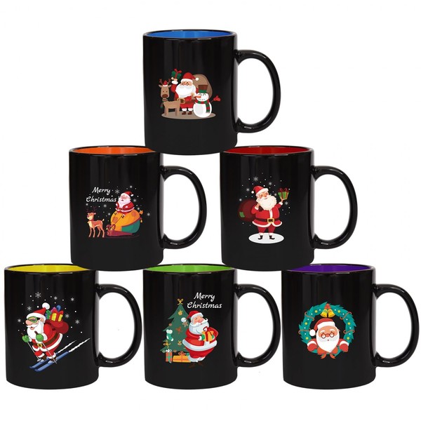 Gonioa Christmas Mugs Set of 6 Black Christmas Coffee Mugs
