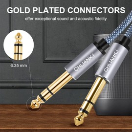 CHLIANKJ 6.35mm Guitar Cable, 6.35mm Stereo Standard Plug Cable Male to Male for Connecting Mixers, Guitars, Amplifiers, Speakers, etc (2M)