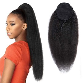Drawstring Ponytail Extension Kinky Straight Ponytail 100% Human Hair Yaki Kinky Straight Ponytail Extension Natural Color 1B Human Hair Hair Ponytail 22 Inch