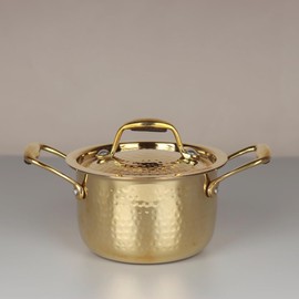 Swadeshi Blessings Exclusive Range Brass Pot/Stock Pot for Cooking with Lid/Teflon-Free/Naturally Non-Stick Brass Utensils with Tin Coating (1 Litres)