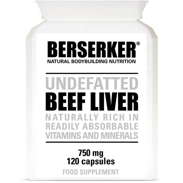 Berserker Desiccated Beef Liver 750mg 120 Capsules Un-defatted Meaning Full Absorption of Naturally Occurring Vitamins and Minerals Found in Beef Liver. Made in The UK.