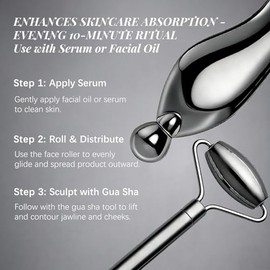 303 Stainless Steel Face Roller Set with Metal Gua Sha Facial Tool– Face Massager Tool for Lymphatic Drainage & Sculpting, Ice Face Roller & Guasha To