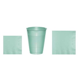 Baxters Party Bundles Bulk, Teal Green, 40 Count 16 Ounce Plastic Cups, 50 Count Beverage Cocktail Paper Napkins, 50 Count Luncheon Paper Napkins, Pack Contains 140 Pieces Made in the USA