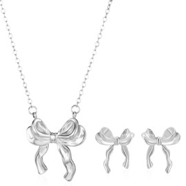 Bow Necklace Earrings Bracelet Set for Women Bow Jewelry Bowknot Pendant Necklace Dainty Gold Chain Necklace Coquette Stuff Accessories Christmas Gifts for Stocking Stuffers